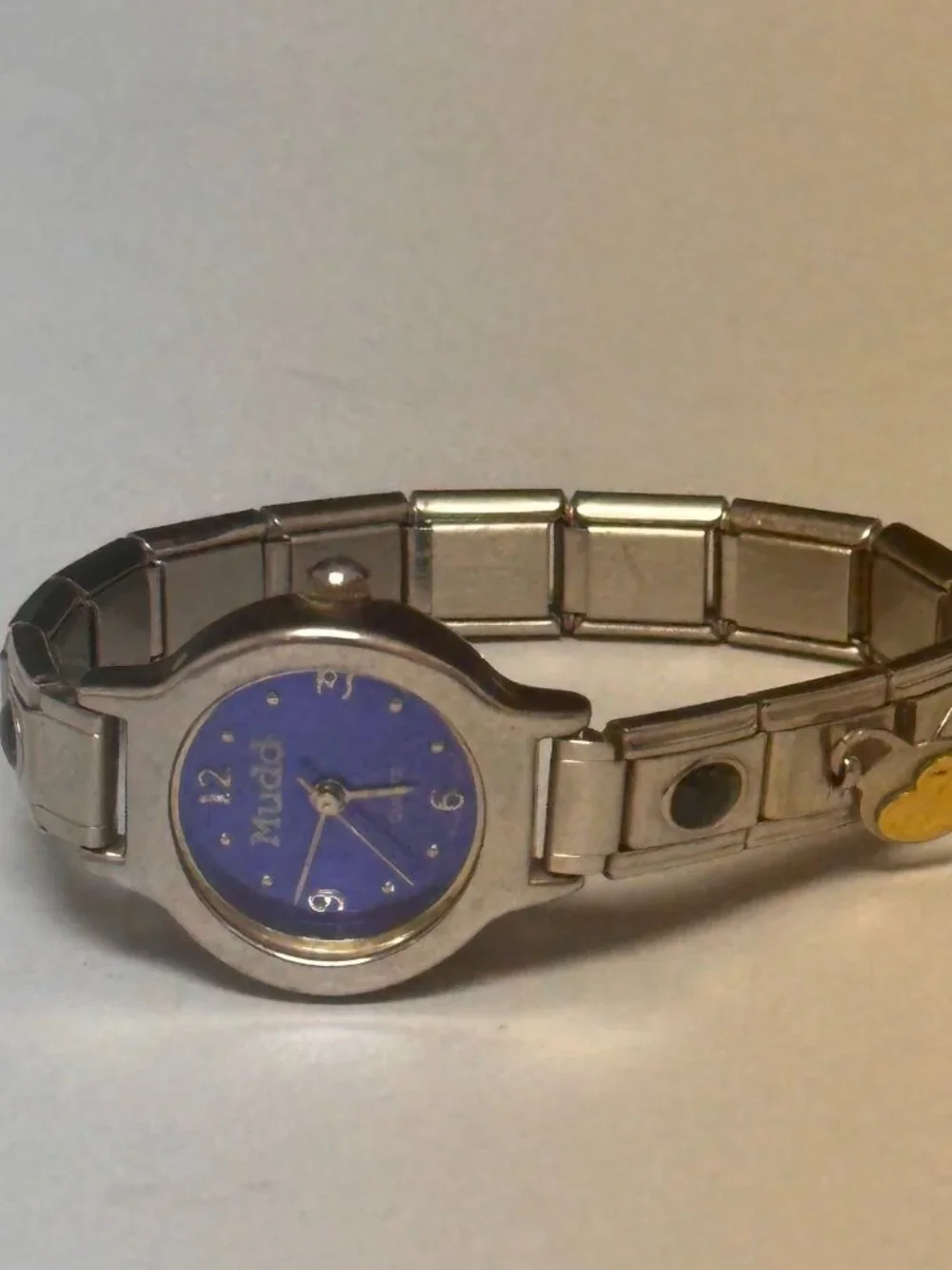 Mudd Watch Women Silver Tone Blue Dial  Italian Charms Stretch Band Y2K 6
